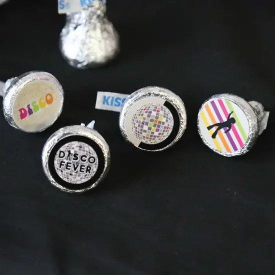Big Dot of Happiness 70's Disco - 1970's Disco Fever Party Round Candy Sticker Favors - Labels Fits Chocolate Candy (1 sheet of 108) {6}