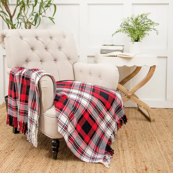 Fireside Plaid Woven 50" x 60" Fringe Throw Blanket {5}