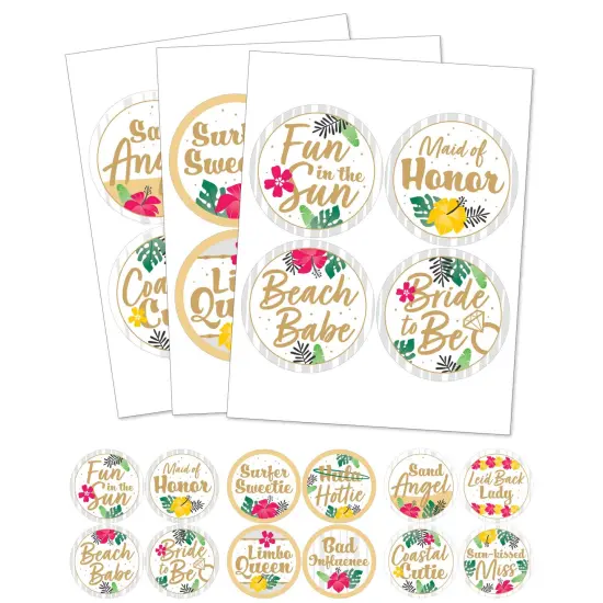 Big Dot of Happiness Last Luau - Tropical Bachelorette Party and Bridal Shower Funny Name Tags - Party Badges Sticker Set of 12 {1}