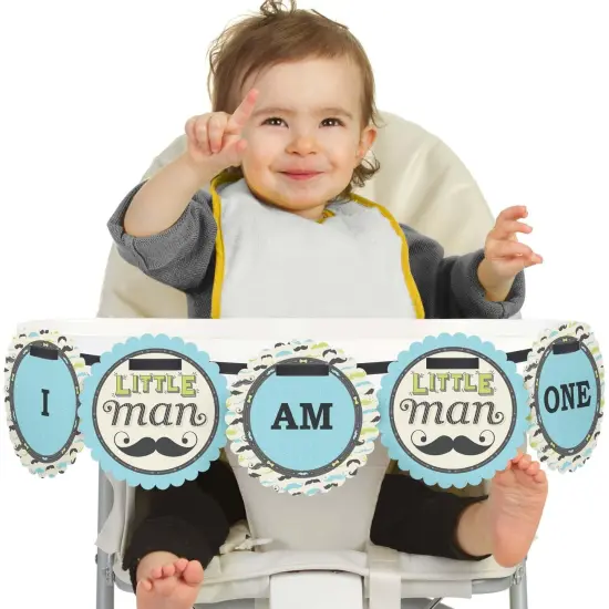 Big Dot of Happiness Dashing Little Man Mustache Party 1st Birthday Highchair Decor - I Am One - First Birthday High Chair Banner {1}