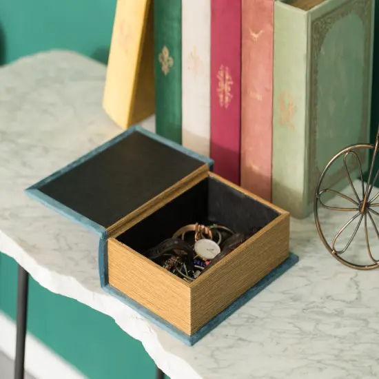 Decorative Vintage Book Shaped Trinket Storage Box Blue {3}