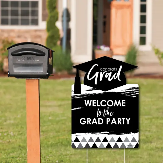 Big Dot of Happiness Black and White Graduation Party Decorations - Grad Party Welcome Yard Sign {3}