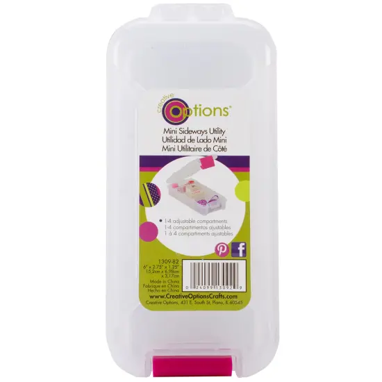 Creative Options Pro Latch Utility Box 1-4 Compartments-6"X2.75"X1.25" Clear W/Magenta {1}