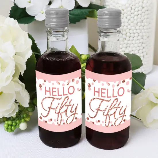 Big Dot of Happiness 50th Pink Rose Gold Birthday Mini Wine & Champagne Bottle Label Stickers Happy Birthday Party Favor Gift for Women and Men 16 Ct {6}