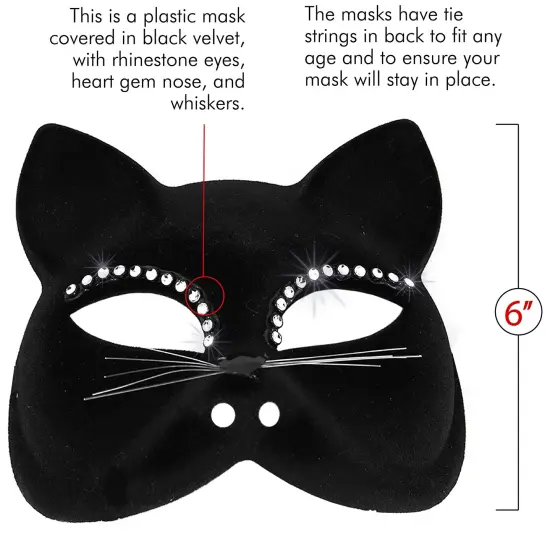 Venetian Black Cat Mask - Masquerade Costume Half Face Eye Mask for Kids and Adults {5}