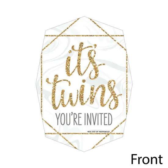 Big Dot of Happiness It's Twins - Shaped Fill-in Invitations - Gold Twins Baby Shower Invitation Cards with Envelopes - Set of 12 {3}