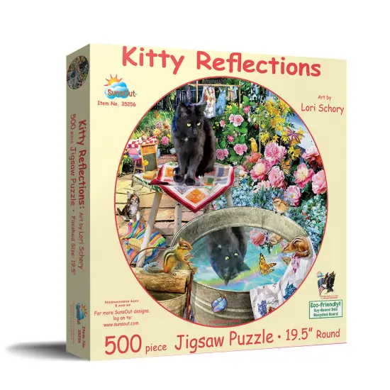 Sunsout Kitty Reflections 500 pc Round Jigsaw Puzzle 35256 {3}