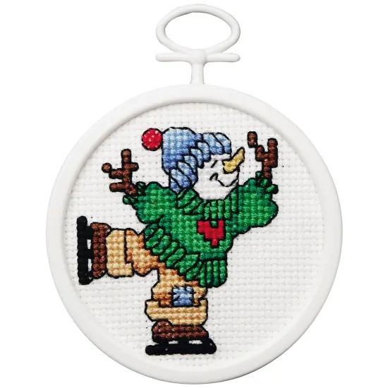 Janlynn Mini Counted Cross Stitch Kit 2.5" Round-Skating Snowman {3}