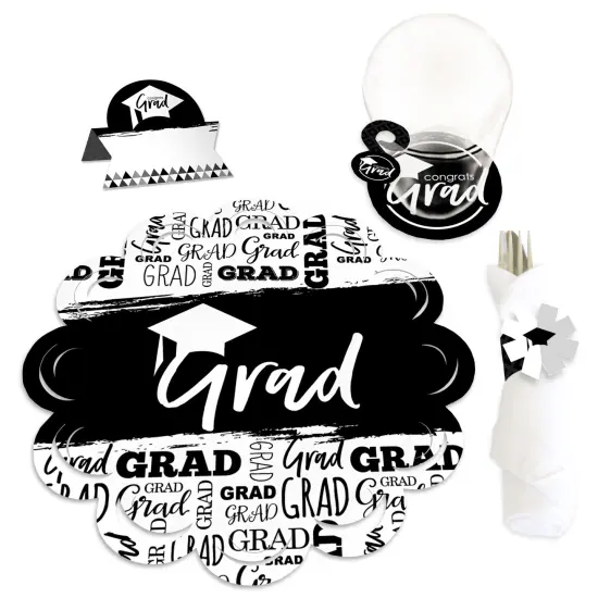 Big Dot of Happiness Black and White Graduation Party Paper Charger and Table Decorations - Chargerific Kit - Place Setting for 8 {1}