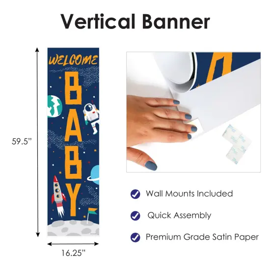 Blast Off to Outer Space - Rocket Ship Baby Shower Front Door Decoration - Vertical Banner {4}