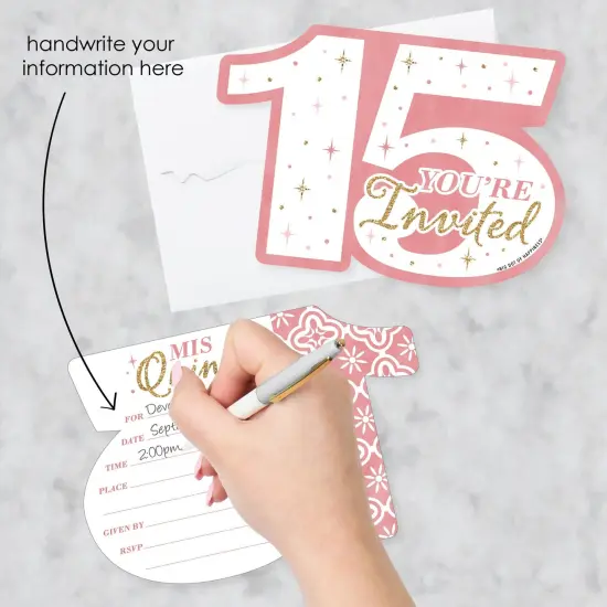 Big Dot of Happiness Mis Quince Anos - Shaped Fill-in Invitations - Quinceanera Sweet 15 Birthday Party Invitation Cards with Envelopes - Set of 12 {3}