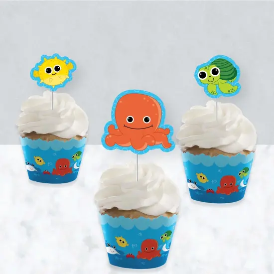 Big Dot of Happiness Under the Sea Critters - Cupcake Decoration - Baby Shower or Birthday Party Cupcake Wrappers and Treat Picks Kit - Set of 24 {4}