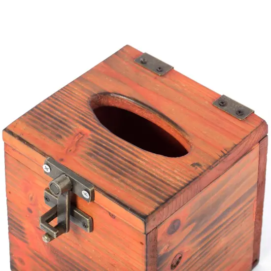 Square Wooden Rustic Lockable Tissue Box Cover Holder {6}