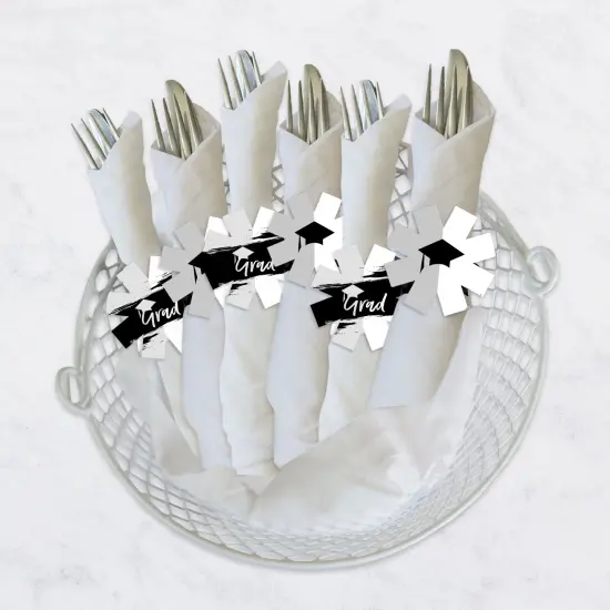 Big Dot of Happiness Black and White Grad - Best is Yet to Come - Black and White Graduation Party Paper Napkin Holder - Napkin Rings - Set of 24 {4}