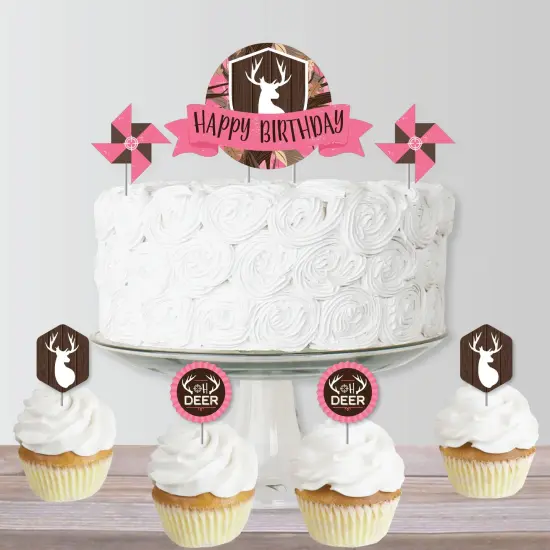 Big Dot of Happiness Pink Gone Hunting - Deer Hunting Girl Camo Birthday Party Cake Decorating Kit - Happy Birthday Cake Topper Set - 11 Pieces {6}
