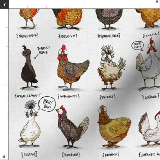 Various Fabrics by the Yard or Fat Quarter Chickens World Chicken Illustration Cute Rooster Modern Farmhouse Farm Animal Shabby Chic Kitchen Livestock Custom Printed Fabric by Spoonflower {4}