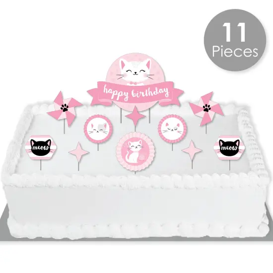 Big Dot of Happiness Purr-fect Kitty Cat - Kitten Meow Birthday Party Cake Decorating Kit - Happy Birthday Cake Topper Set - 11 Pieces {3}