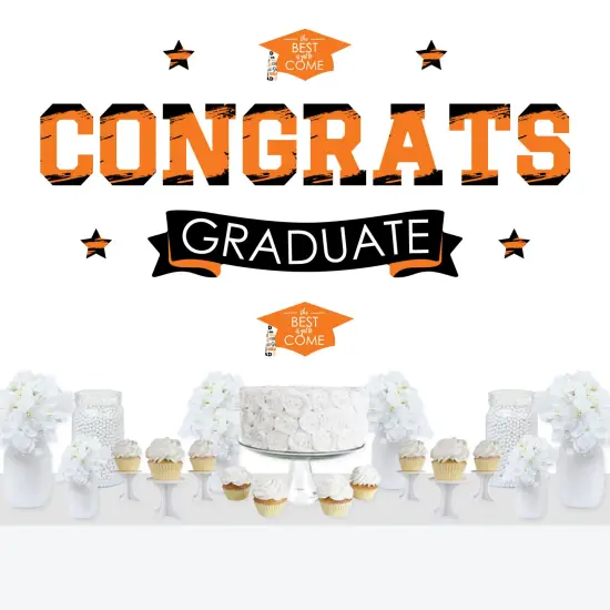 Big Dot of Happiness Orange Graduation Party Photo Backdrop - Wall Decals {1}