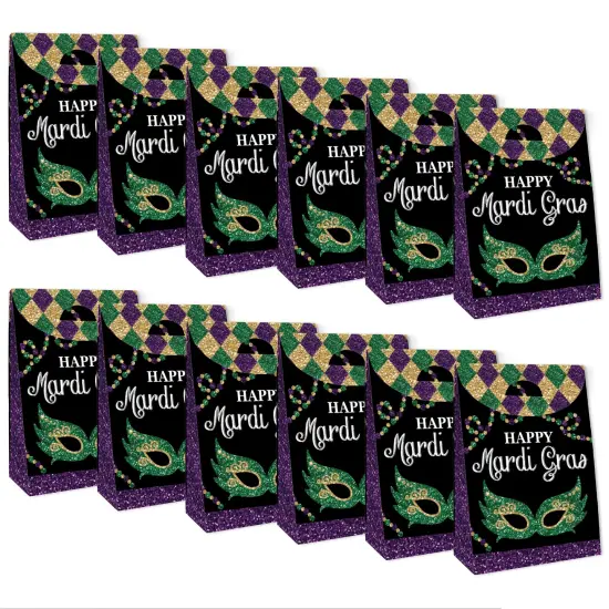 Big Dot of Happiness Mardi Gras - Masquerade Gift Favor Bags - Party Goodie Boxes - Set of 12 {6}