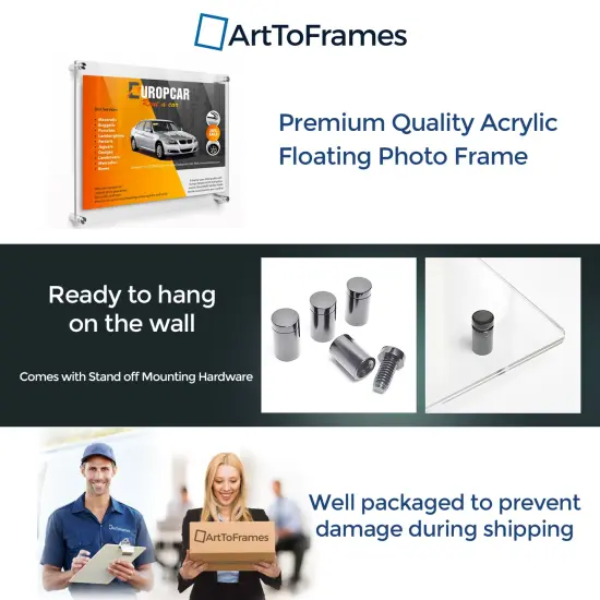 ArtToFrames 24x24 inches Floating Acrylic Frame (Full Frame is 28x28) with Choice of Chrome, Gold, Satin, White or Black Standoff Hardware {2}