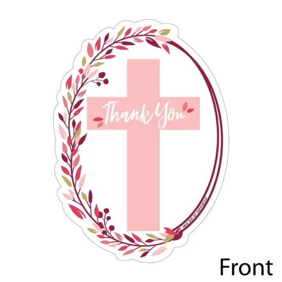 Big Dot of Happiness Pink Elegant Cross - Shaped Thank You Cards - Girl Religious Party Thank You Note Cards with Envelopes - Set of 12 {4}