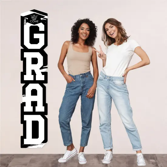 Big Dot of Happiness Black and White Graduation Banner - Vertical Shaped Banner Decorations {6}