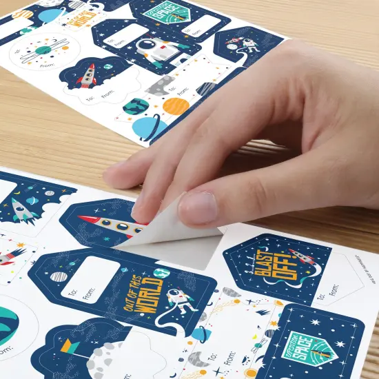 Big Dot of Happiness Blast Off to Outer Space Assorted Baby Shower or Birthday Party Gift Tag Labels To and From Stickers 12 Sheets 120 Stickers {6}