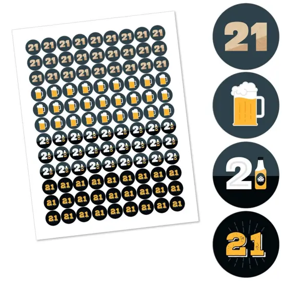 Big Dot of Happiness Cheers and Beers to 21 Years - 21st Birthday Party Round Candy Sticker Favors - Labels Fits Chocolate Candy (1 sheet of 108) {3}