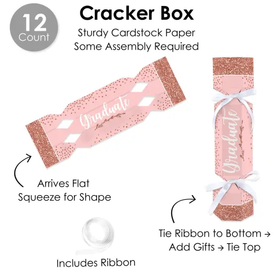 Big Dot of Happiness Rose Gold Grad - No Snap Graduation Party Table Favors - DIY Cracker Boxes - Set of 12 {6}