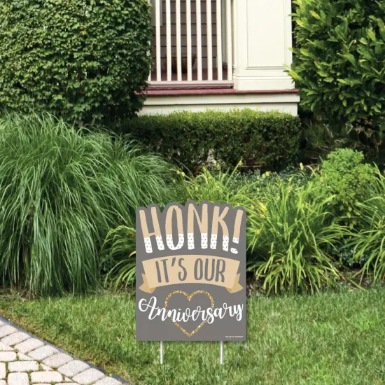 Big Dot of Happiness Honk, It's Our Anniversary - Outdoor Lawn Sign - Gold and Silver Wedding Anniversary Yard Sign - 1 Piece {1}