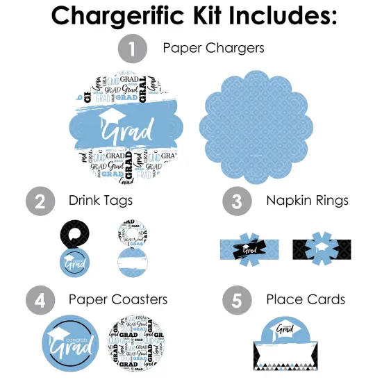 Big Dot of Happiness Light Blue Graduation Party Paper Charger and Table Decorations - Chargerific Kit - Place Setting for 8 {4}