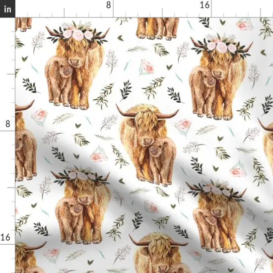 Various Fabrics by the Yard or Fat Quarter Highland Cow Scottish Shaggy Floral Baby Calf Spring Cattle Custom Printed Fabric by Spoonflower {2}