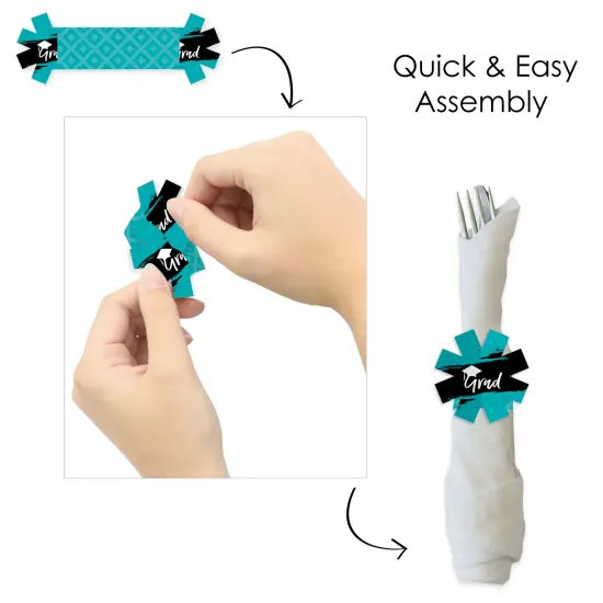 Big Dot of Happiness Teal Grad - Best is Yet to Come - Turquoise Graduation Party Paper Napkin Holder - Napkin Rings - Set of 24 {6}