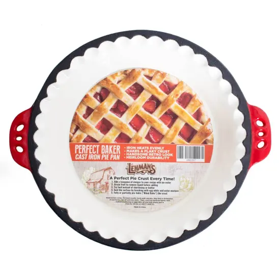 Lehman's Extra Deep Pie Pan, Enamel Coated Cast Iron Bakeware with Crimped Edges and Handles, 10.25 inches {4}