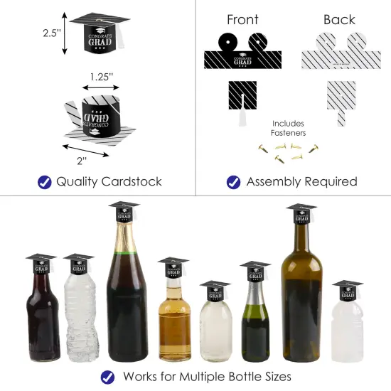 Big Dot of Happiness Graduation Cheers - DIY Grad Cap Graduation Party Bottle Topper Decorations - Set of 20 {4}