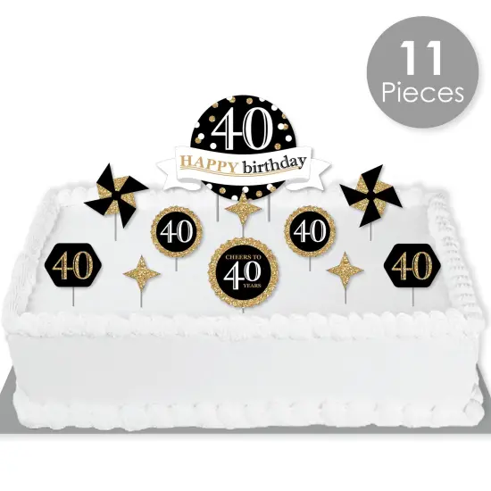 Big Dot of Happiness Adult 40th Birthday - Gold - Birthday Party Cake Decorating Kit - Happy Birthday Cake Topper Set - 11 Pieces {3}