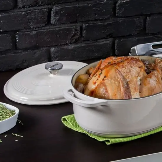 Lodge 7qt Oval Dutch Oven Oyster White Enamel {6}