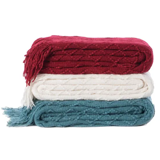 Decorative Throw Blanket - 50x60in Soft Knit with Delightful Fringe Edges for a Sophisticated and Cozy Touch to Your Living Space Lightweight, Breathable, Easy Care, Versatile, All-Season, Ideal for Lounging, Gifting Blue {8}