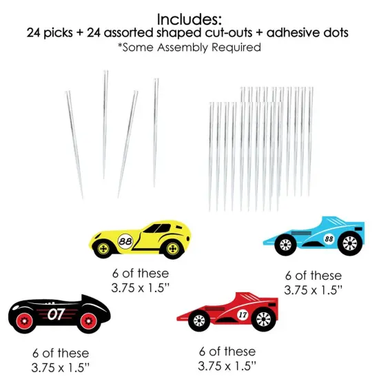 Big Dot of Happiness Let's Go Racing - Racecar - Dessert Cupcake Toppers - Race Car Birthday Party or Baby Shower Clear Treat Picks - Set of 24 {7}