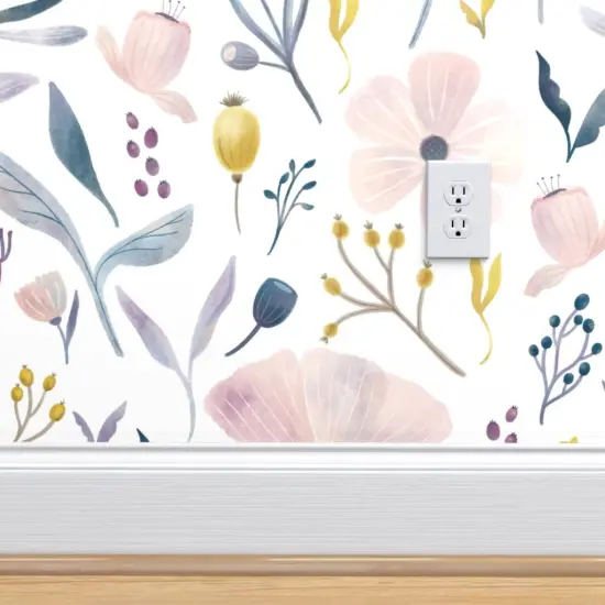 Peel & Stick Wallpaper 2FT Wide Pastel Flowers Floral Botanical Gardens Feminine Pink Purple Spring Farmhouse Easter Custom Removable Wallpaper by Spoonflower {4}