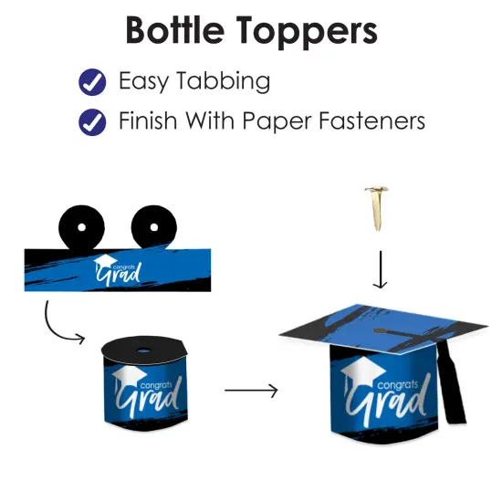 Big Dot of Happiness Blue Grad - Best is Yet to Come - DIY Grad Cap Royal Blue Graduation Party Bottle Topper Decorations - Set of 20 {6}