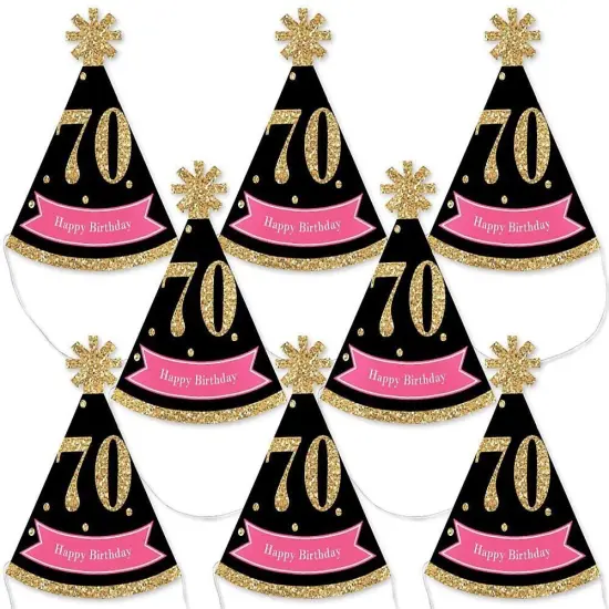 Big Dot of Happiness Chic 70th Birthday - Pink, Black and Gold - Mini Cone Birthday Party Hats - Small Little Party Hats - Set of 8 {1}