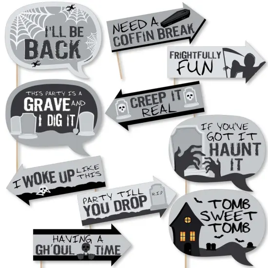 Big Dot of Happiness Funny Graveyard Tombstones - Halloween Party Photo Booth Props Kit - 10 Piece {1}