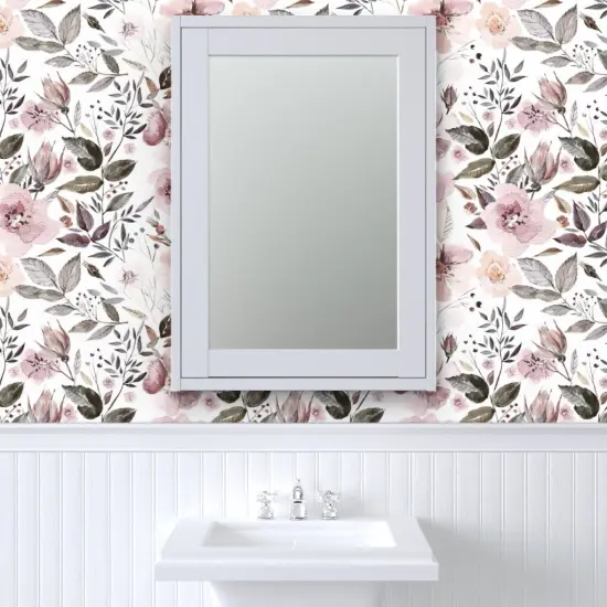 Pre-Pasted Wallpaper 2FT Wide Floral Pastel Botanical Nature Roses Custom Pre-pasted Wallpaper by Spoonflower {6}