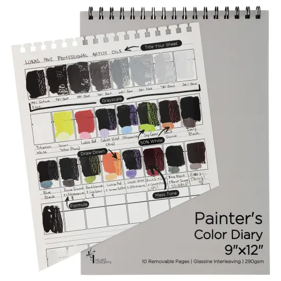 HG Art Concepts Painters Color Diary - Spiral-Bound Acid-Free Color Swatch Book with 10 Pages for Acrylic or Oil Paint {1}