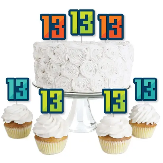 Big Dot of Happiness Boy 13th Birthday - Dessert Cupcake Toppers - Official Teenager Birthday Party Clear Treat Picks - Set of 24 {1}
