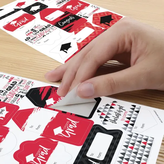 Big Dot of Happiness Red Grad - Best is Yet to Come - Assorted Red Graduation Party Gift Tag Labels - To and From Stickers - 12 Sheets - 120 Stickers {6}