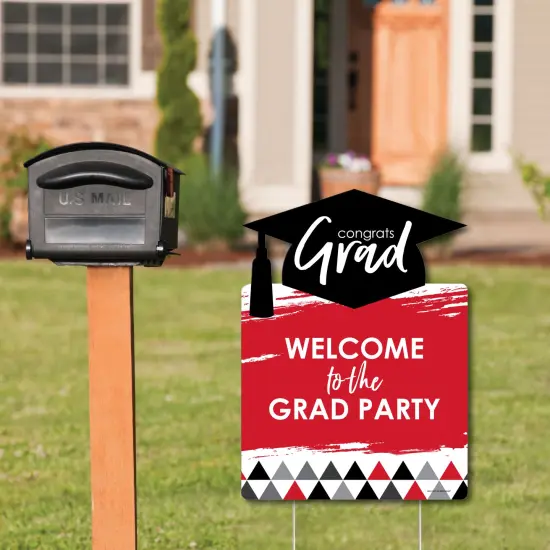 Big Dot of Happiness Red Graduation Party Decorations - Grad Party Welcome Yard Sign {3}