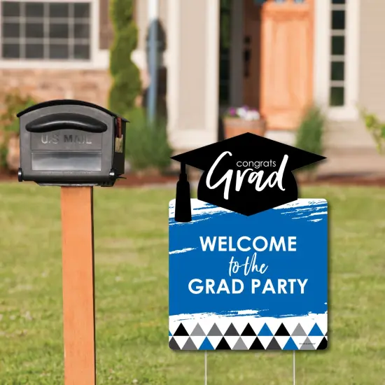 Big Dot of Happiness Blue Graduation Party Decorations - Grad Party Welcome Yard Sign {3}