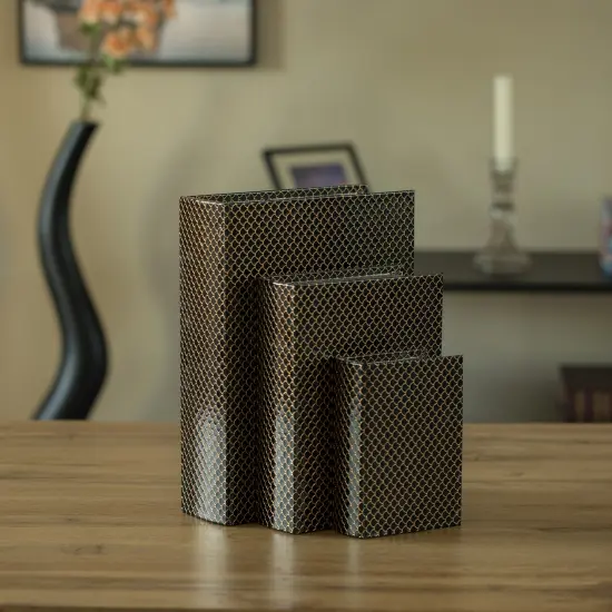 Set of 3 Velvet Vintage Storage Wooden Antique Classic Decorative Book Box Holder Black {10}